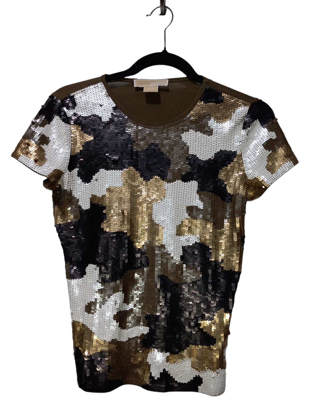 Camouflage Print Blouse Short Sleeve Michael By Michael Kors, Size Petite S