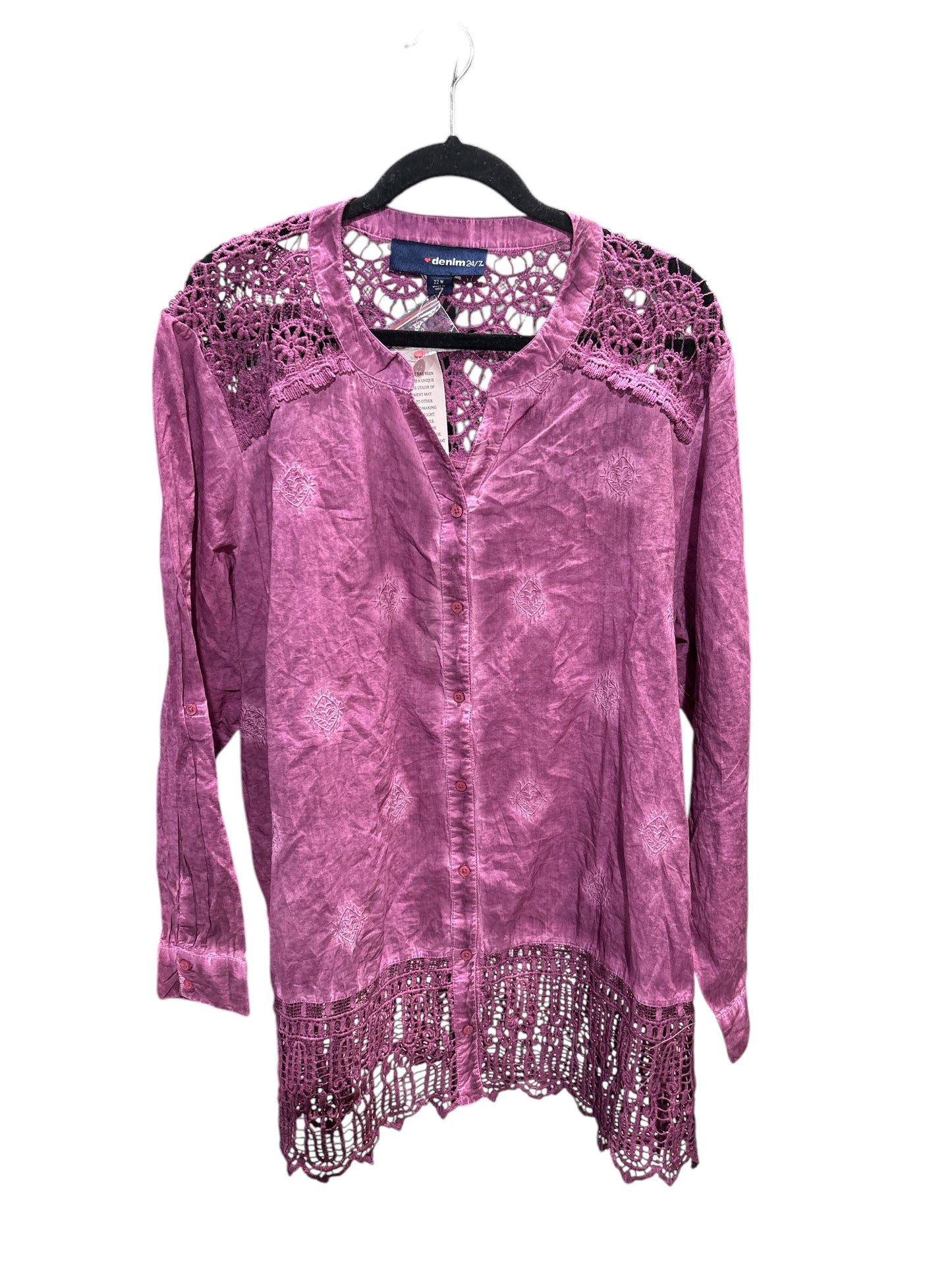 Top Long Sleeve By Denim 24/7 In Purple, Size: 2x