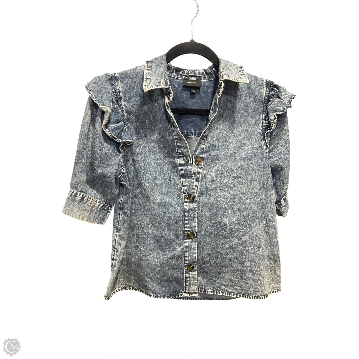 Top Short Sleeve By Who What Wear In Blue Denim, Size: Xs