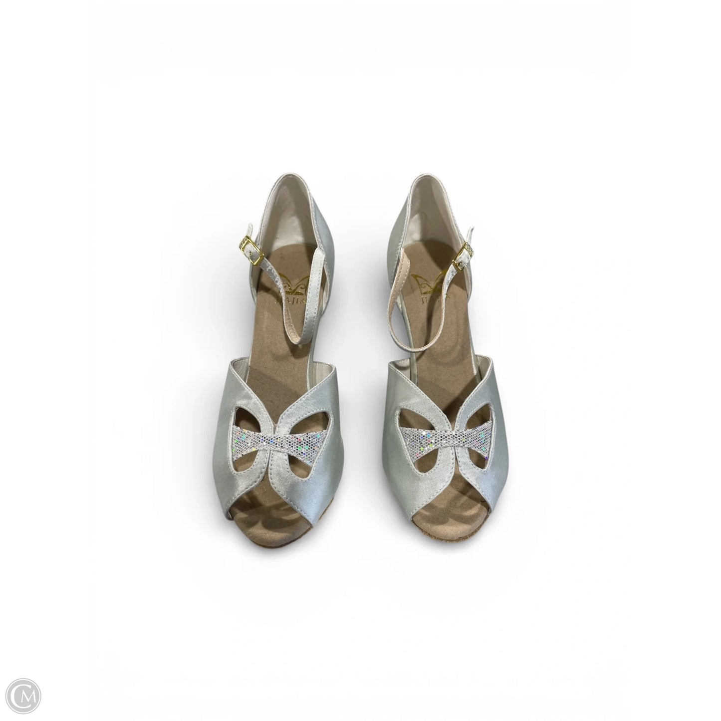 Sandals Heels Kitten By Clothes Mentor In Silver, Size: 7.5