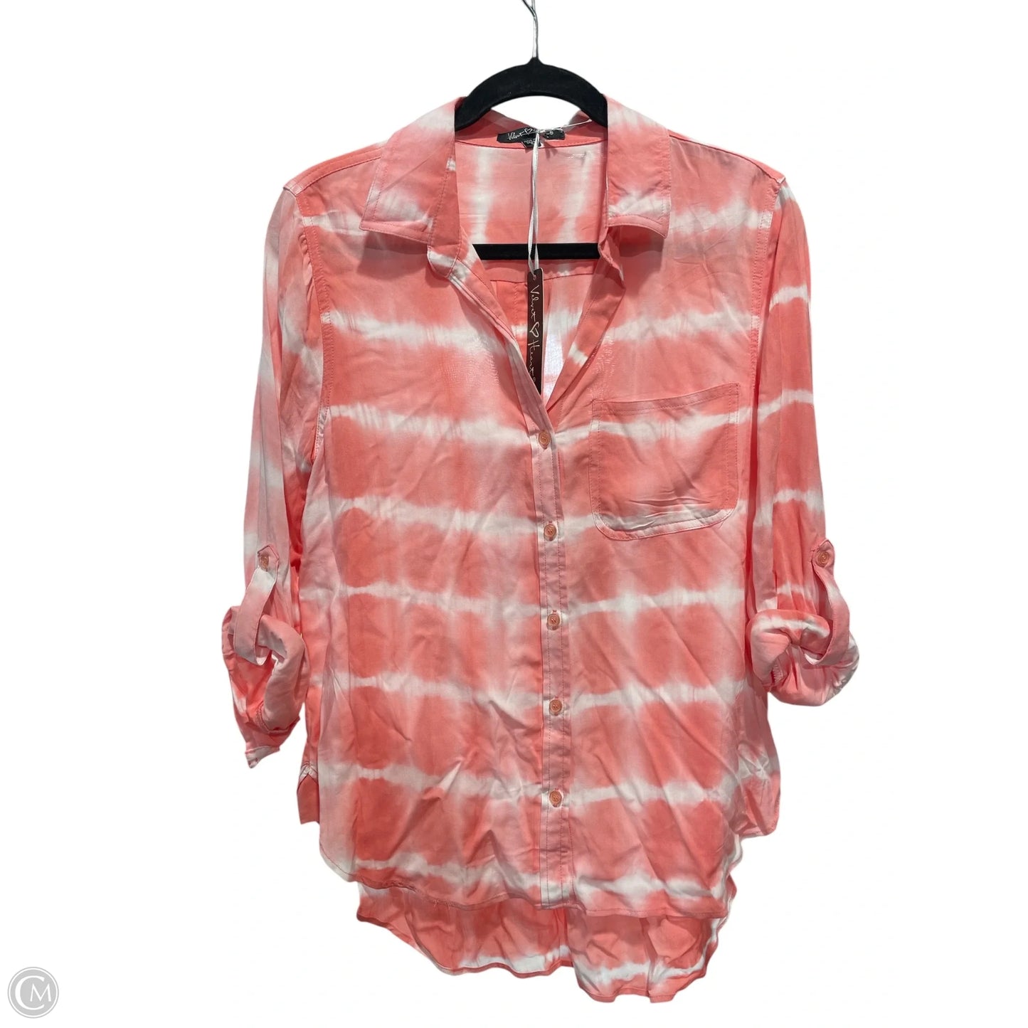 Blouse Long Sleeve By Velvet Heart In Pink & White, Size: S