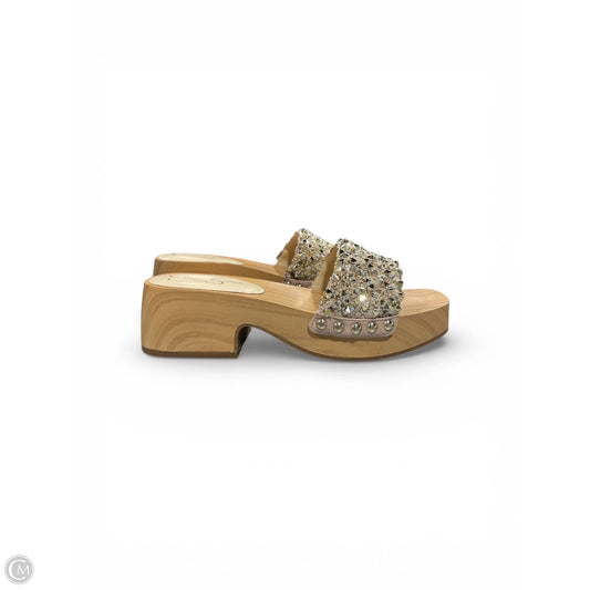 Sandals Heels Platform By Jessica Simpson In Gold & Tan, Size: 6.5