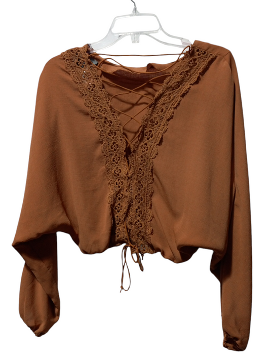 Blouse Long Sleeve By Clothes Mentor In Brown, Size: S