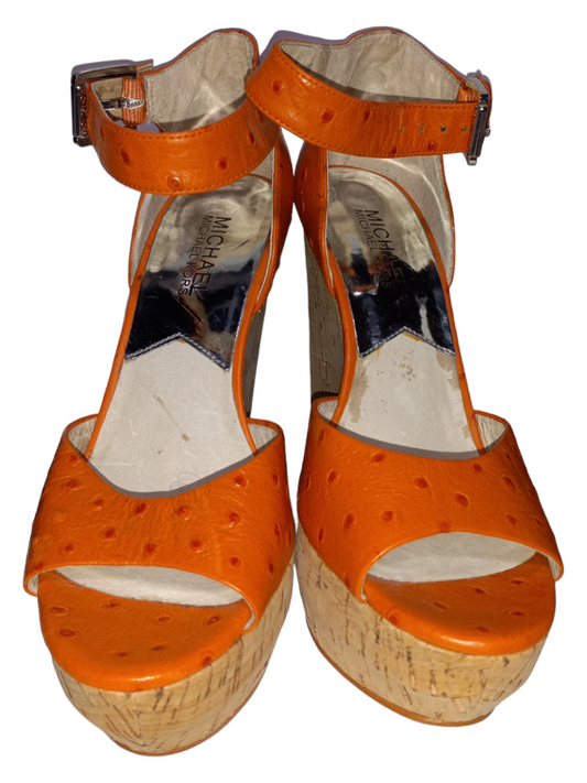 Orange Sandals Heels Wedge Michael By Michael Kors, Size 6