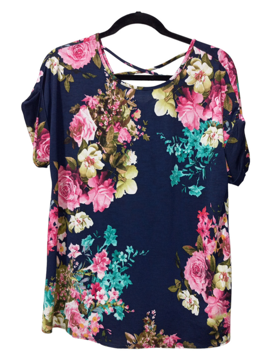 Floral Print Blouse Short Sleeve Clothes Mentor, Size M