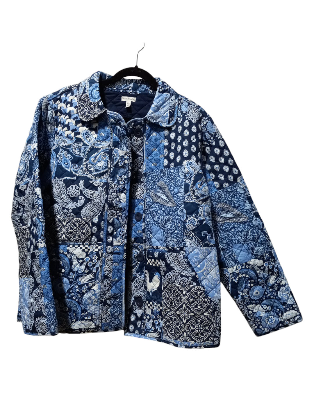 Jacket Puffer & Quilted By Vera Bradley In Blue & White, Size: L