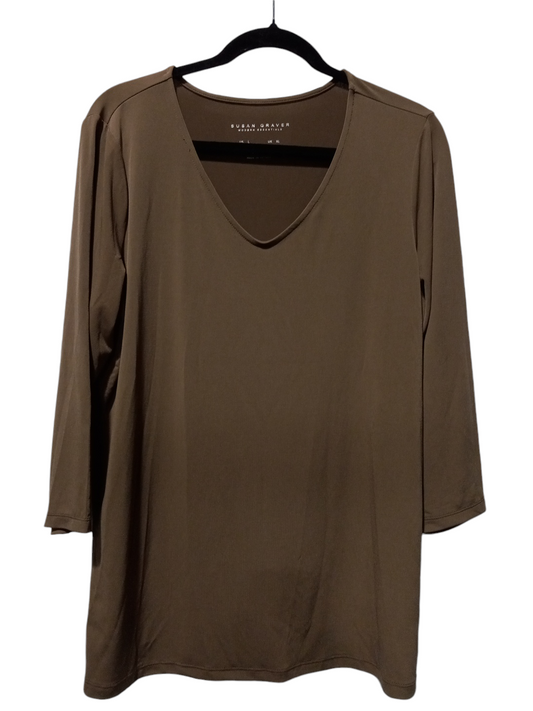 Blouse 3/4 Sleeve By Susan Graver In Brown, Size: L