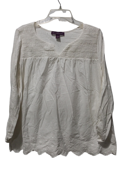 Top Long Sleeve By Gloria Vanderbilt In White, Size: L