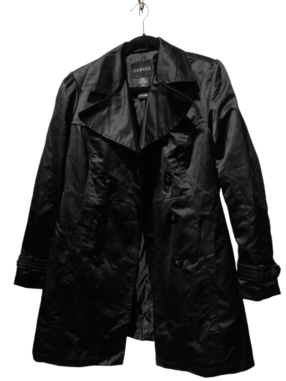 Coat Trench Coat By George In Black, Size: S