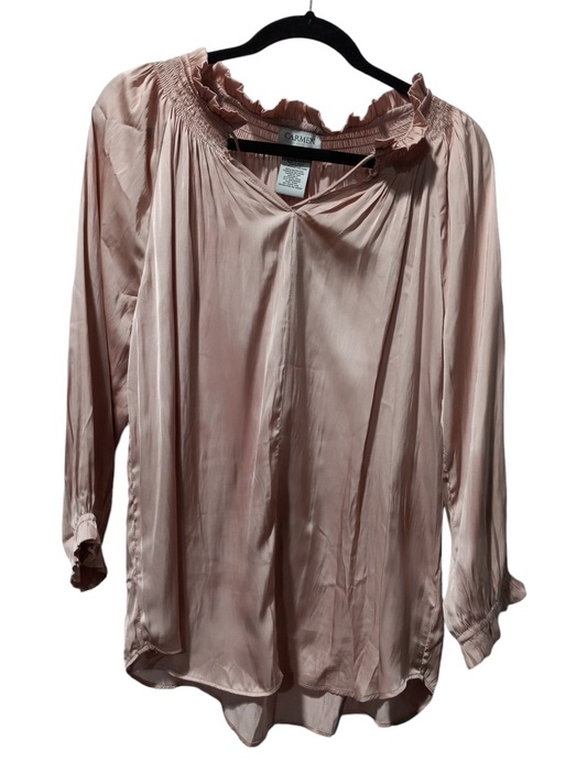 Blouse Long Sleeve By Carmen By Carmen Marc Valvo In Pink, Size: L