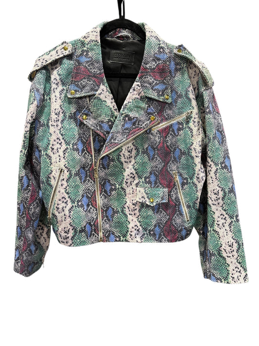 Jacket Moto Leather By Clothes Mentor In Snakeskin Print, Size: Xl