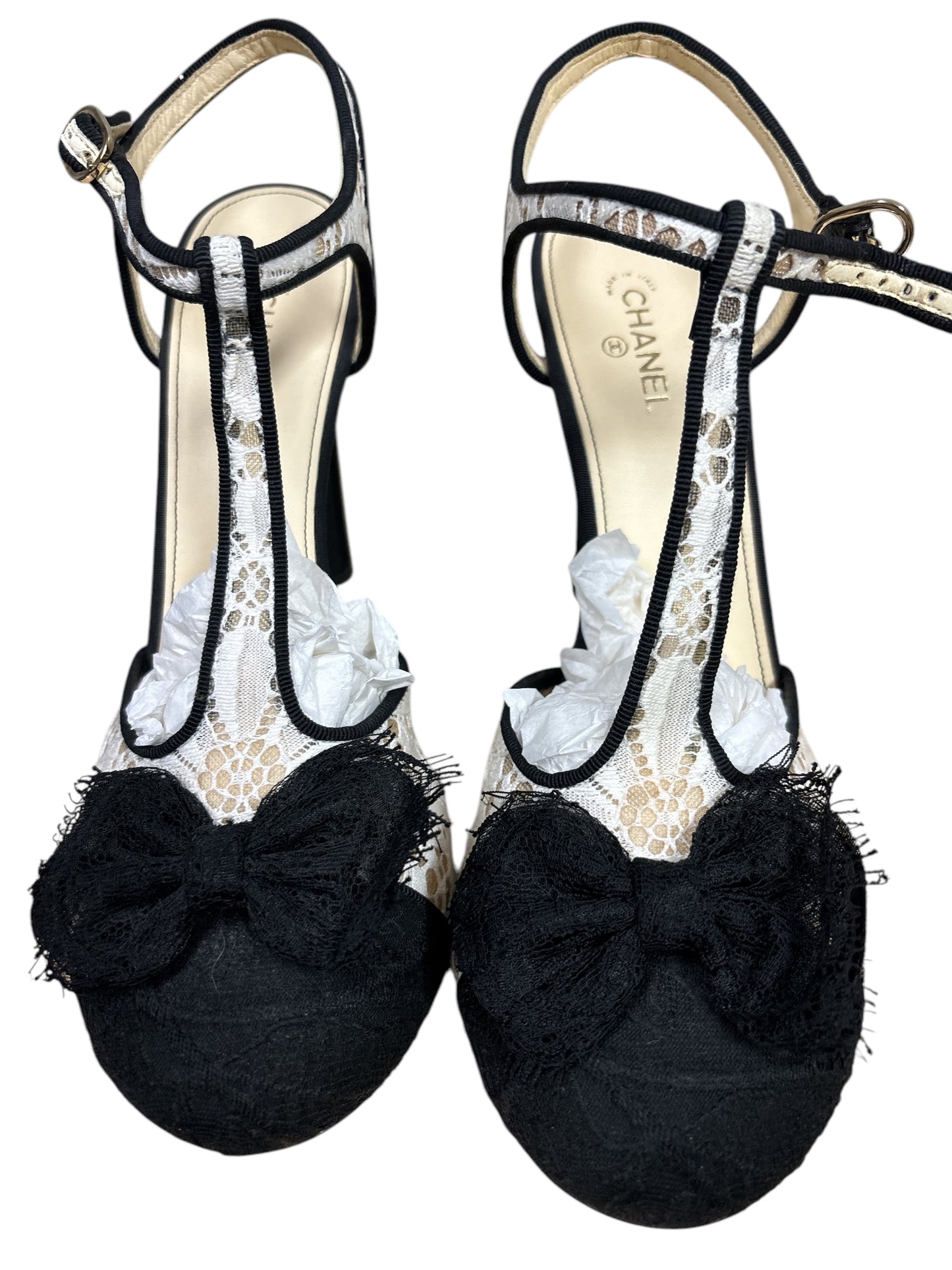 Sandals Luxury Designer By Chanel In Black & White, Size: 11