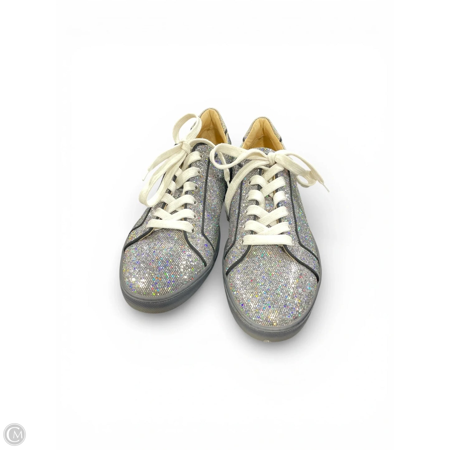 Shoes Luxury Designer By Christian Louboutin In Silver, Size: 11
