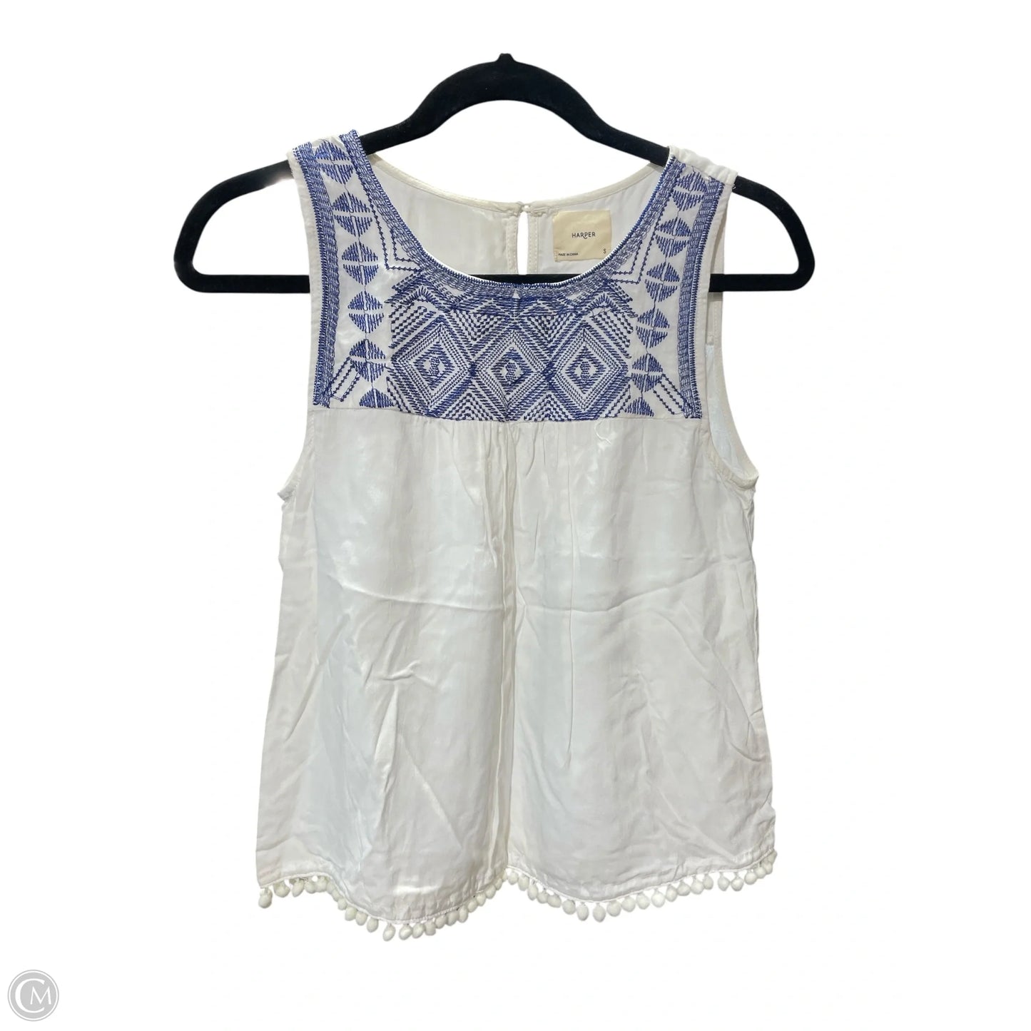 Top Sleeveless By Harper In Blue & White, Size: S