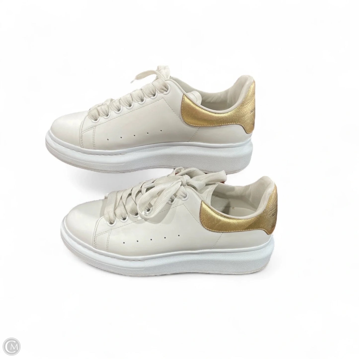 Shoes Luxury Designer By Alexander Mcqueen In Gold & White, Size: 9.5