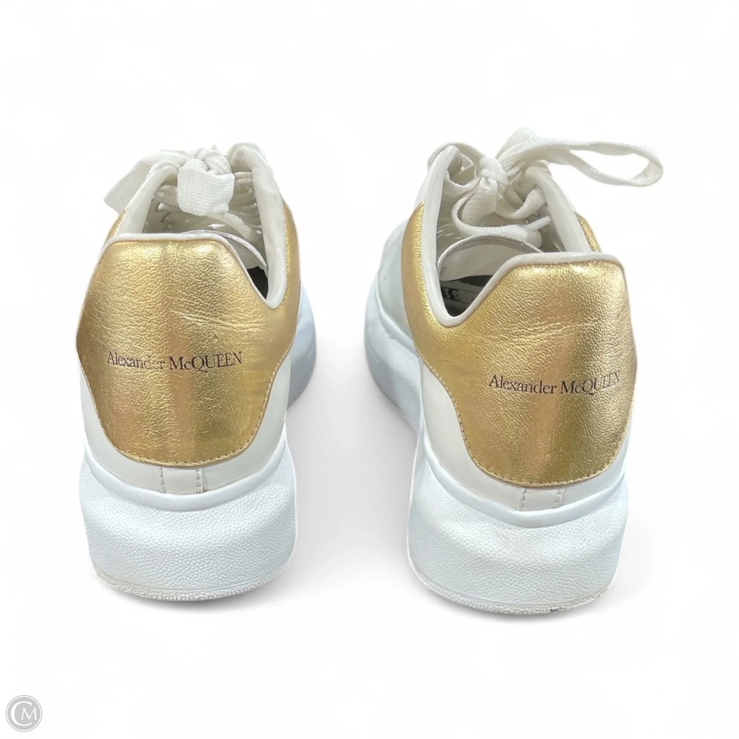 Shoes Luxury Designer By Alexander Mcqueen In Gold & White, Size: 9.5