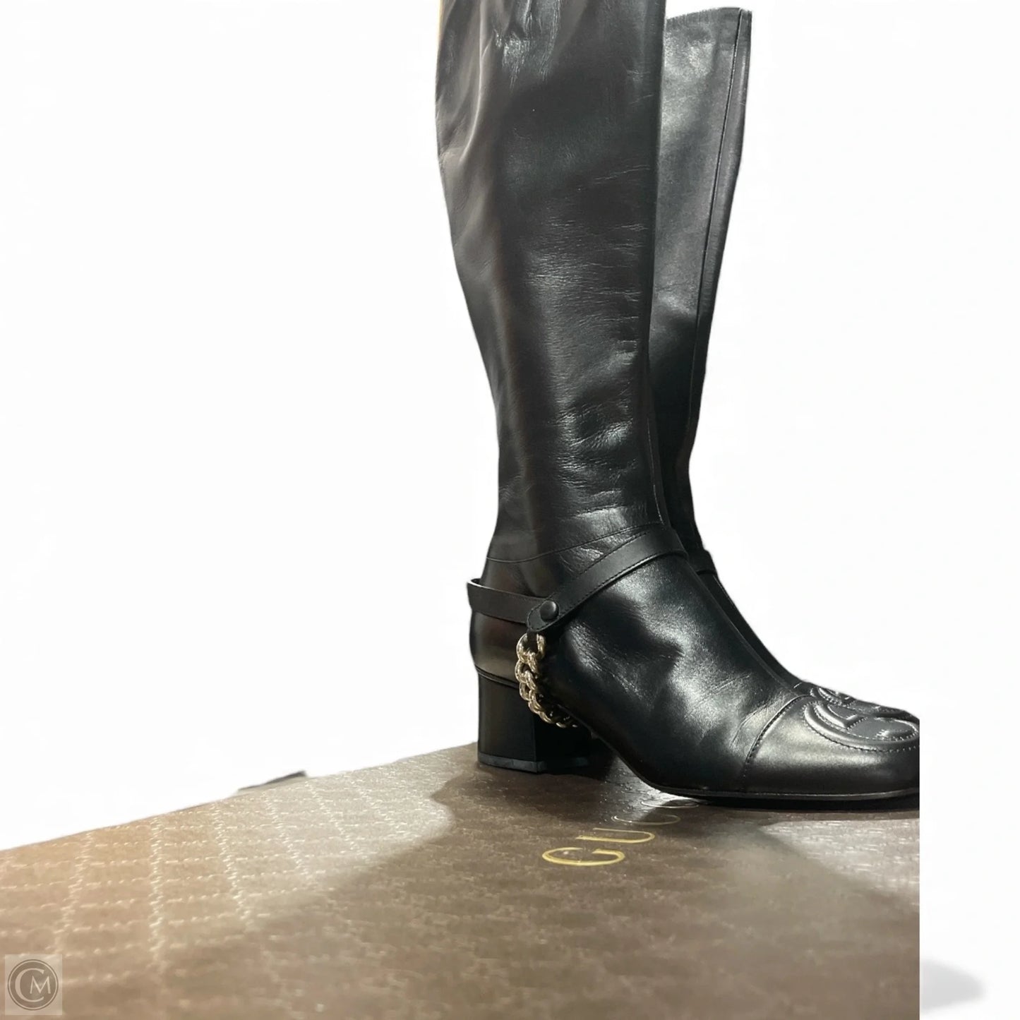 Boots Luxury Designer By Gucci In Black & Silver, Size: 8.5