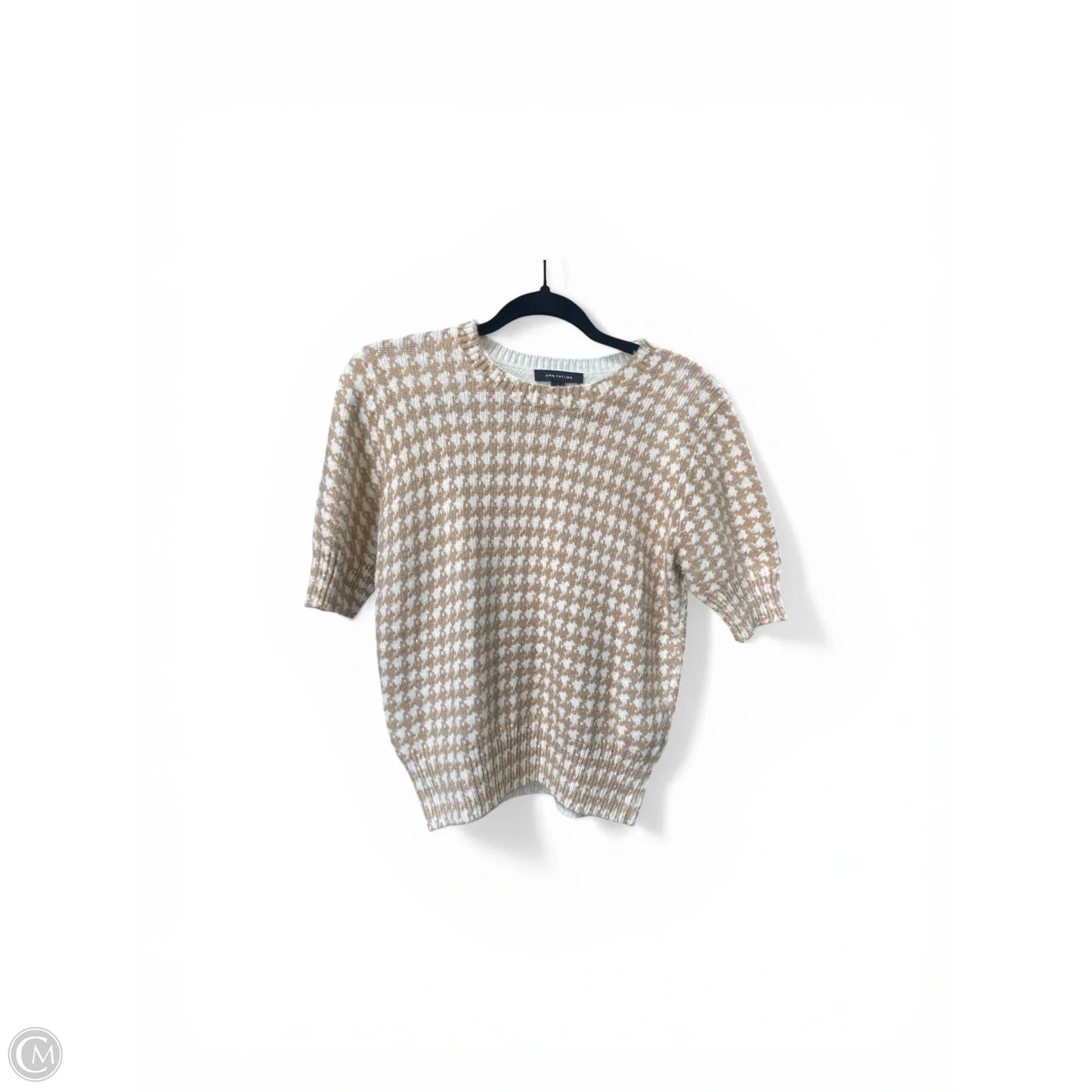 Blouse Short Sleeve By Ann Taylor In Tan & White, Size: M