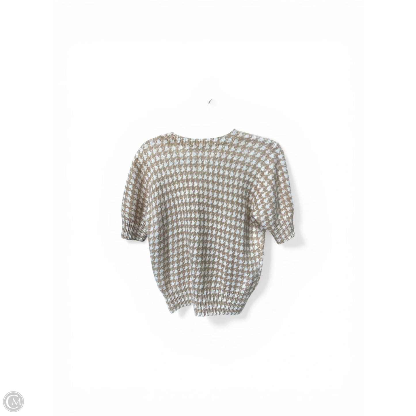 Blouse Short Sleeve By Ann Taylor In Tan & White, Size: M