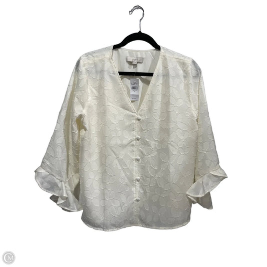 Blouse Long Sleeve By Loft In Ivory, Size: M
