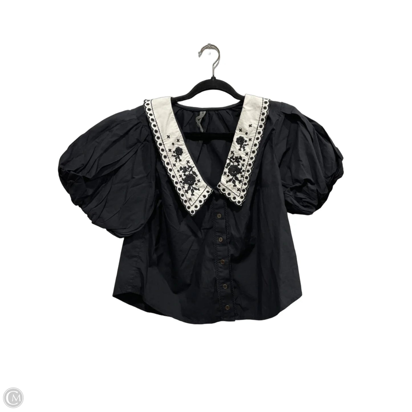 Blouse Short Sleeve By Anthropologie In Black & White, Size: S