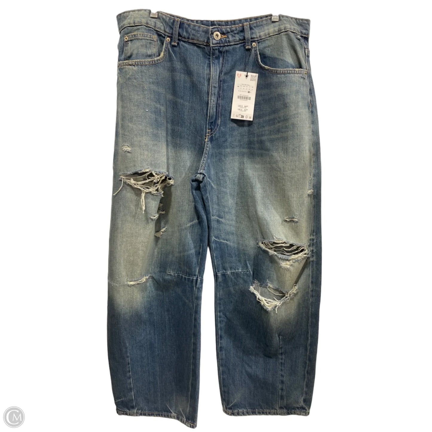 Jeans Wide Leg By Zara In Blue Denim, Size: 12