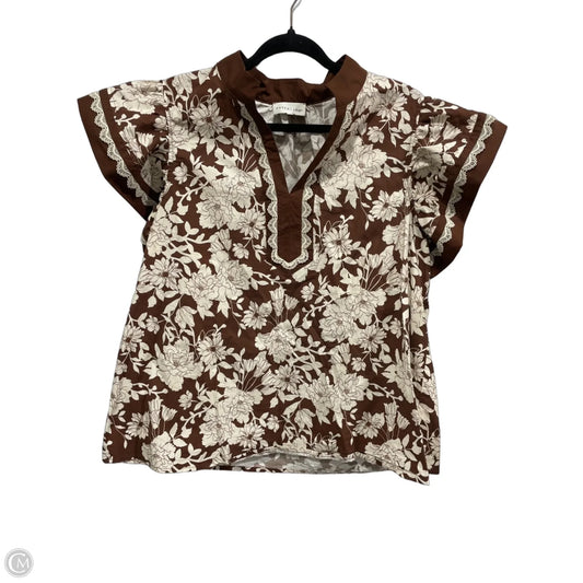 Blouse Short Sleeve By Entro In Brown & White, Size: Xl
