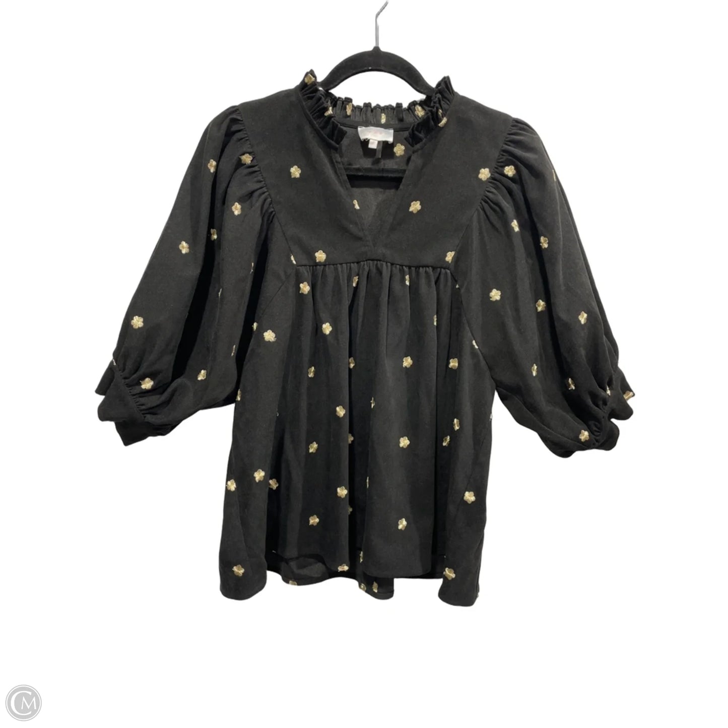 Blouse Short Sleeve By Entro In Black & Gold, Size: L