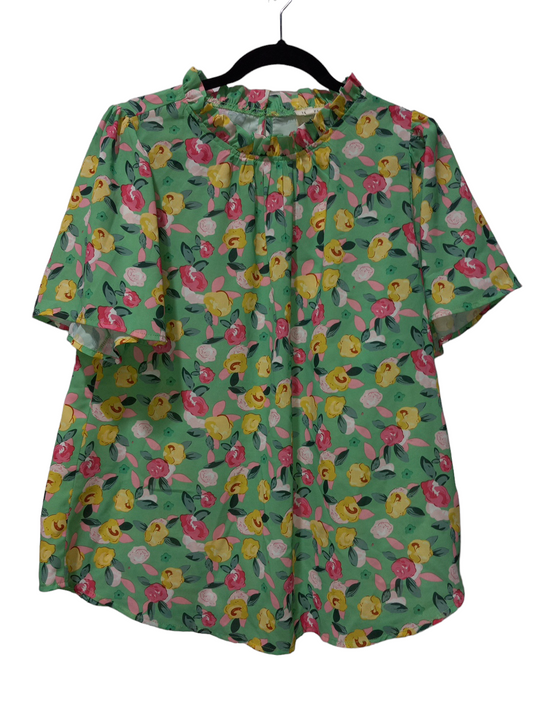 Floral Print Blouse Short Sleeve Jodifl, Size M