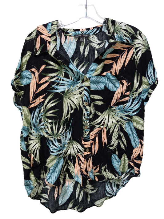 Tropical Print Blouse Short Sleeve Moa Moa, Size Xl