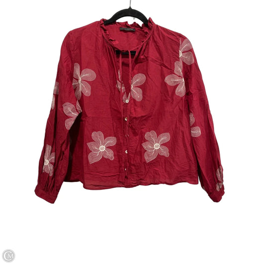 Blouse Long Sleeve By Zara In Red & White, Size: S