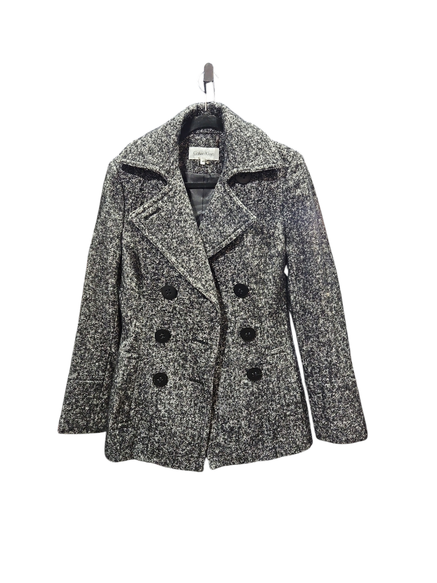 Coat Wool By Calvin Klein In Black & Grey, Size: 6