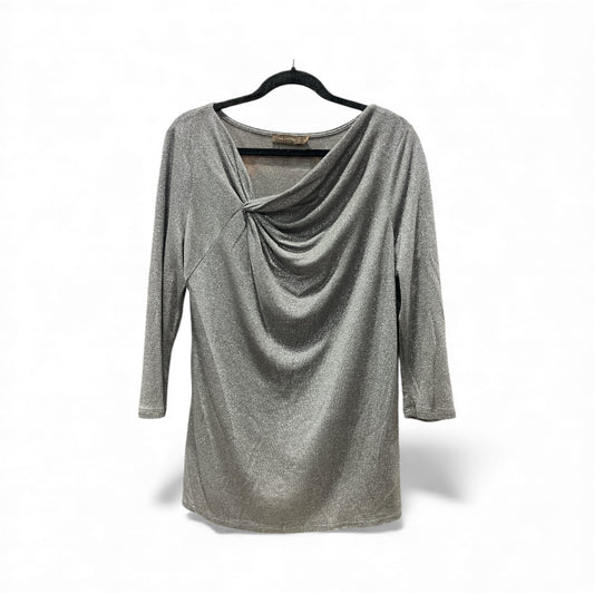 Top 3/4 Sleeve By Limited In Grey & Silver, Size:Xl
